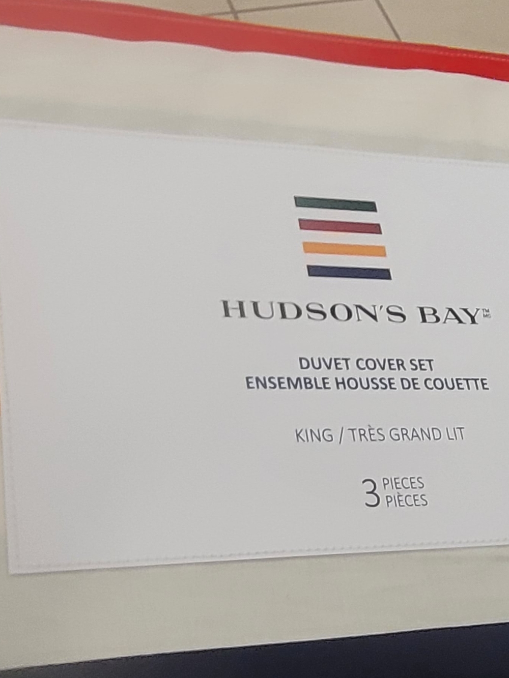 Hudson's Bay King Duvet Cover Set - White with Multicolor Stripe Trim